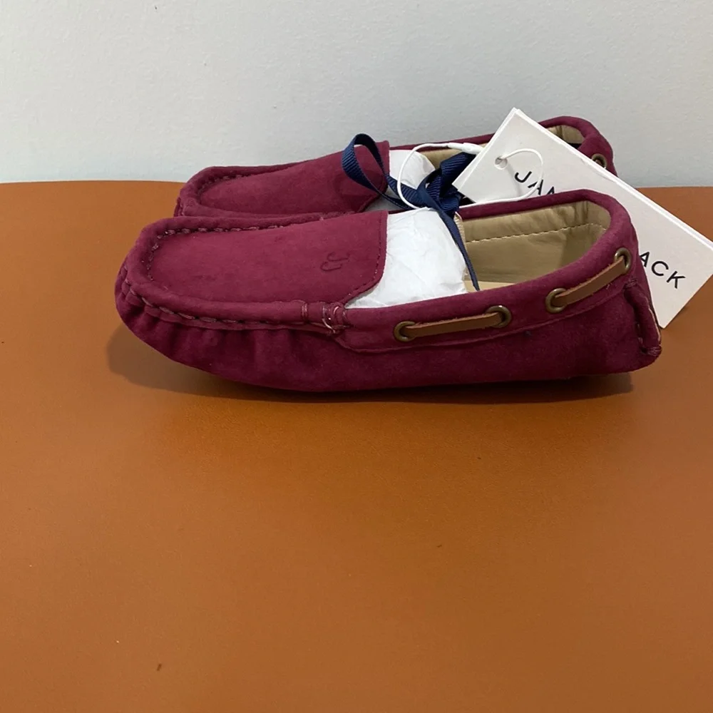 Boy’s Suede Leather Moccasins Shoes Janie And Jack Burgundy Size 9
